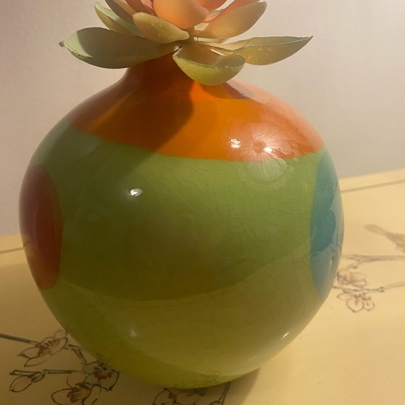 Crate & Barrel Round Roly Poly Ceramic Zoey Vase Multi-Color - Picture 9 of 11